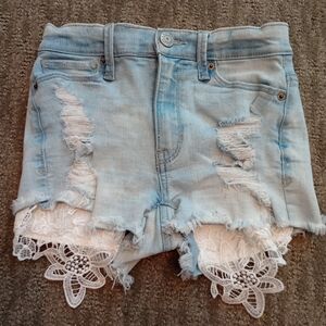 Mudd Light Blue Jean Shorts with White Lace